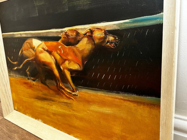 British Animal Oil Painting Greyhounds Racing Signed John Rattenbury Skeaping RA - Cheshire Antiques Consultant