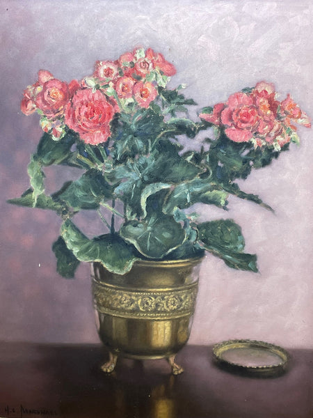 British Impressionist Oil Painting Still Life Begonia Flowers - Cheshire Antiques Consultant