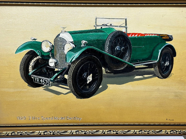 British Oil Painting Classic 1926 3 Litre Speed Model Green Bentley Car - Cheshire Antiques Consultant