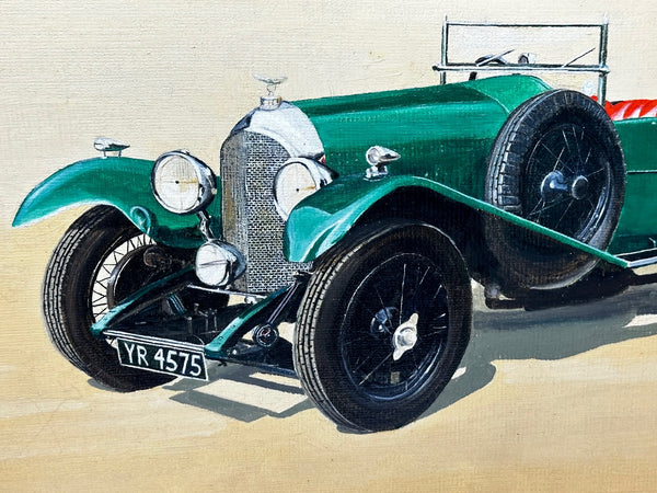 British Oil Painting Classic 1926 3 Litre Speed Model Green Bentley Car - Cheshire Antiques Consultant