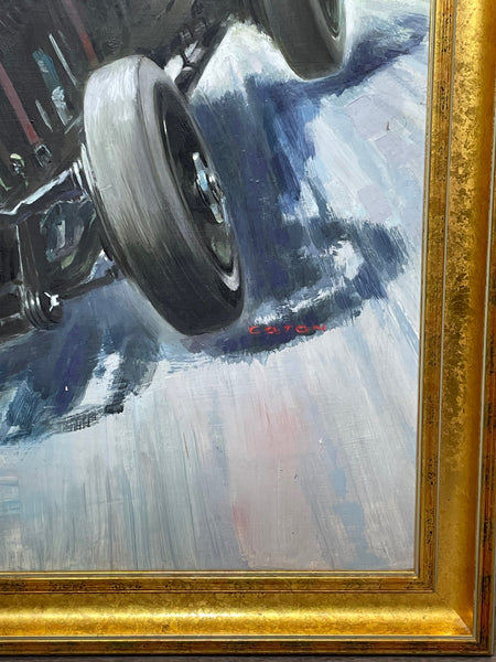 British Oil Painting Classic Green Racing Car Bentley No 18 At 24 Hours Le Mans - Cheshire Antiques Consultant