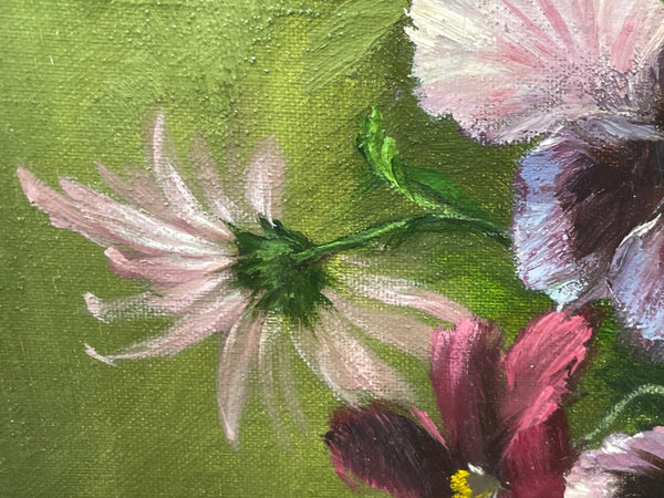 British Oil Painting Flowers Pansy's & Daisies By Elizabeth Bridge RI ROI - Cheshire Antiques Consultant