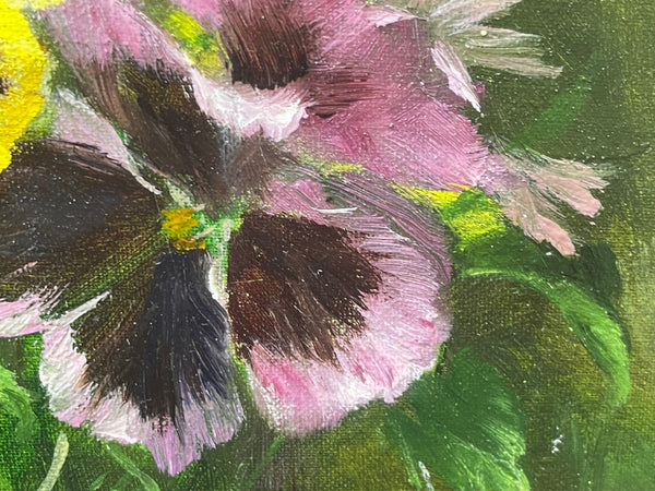 British Oil Painting Flowers Pansy's & Daisies By Elizabeth Bridge RI ROI - Cheshire Antiques Consultant