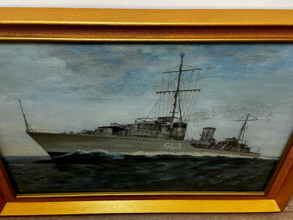 British Oil Painting Marine WW2 Destroyer War Ship HMS Tartar - Cheshire Antiques Consultant