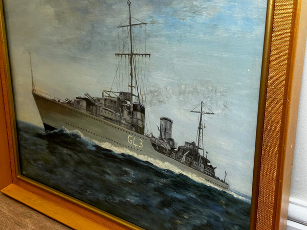 British Oil Painting Marine WW2 Destroyer War Ship HMS Tartar - Cheshire Antiques Consultant