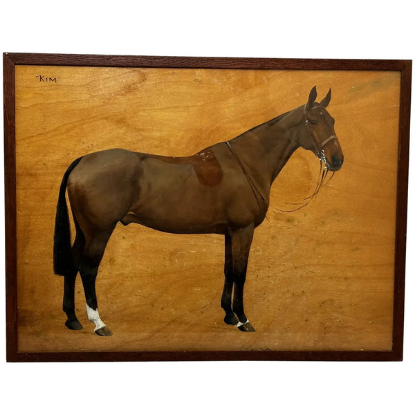 British Oil Painting Portrait Of Kim Mare Bay Hunter Horse By Frances Mabel Hollams - Cheshire Antiques Consultant