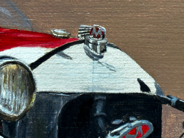 British Oil Painting Red Morgan V Twin Three Wheeler Super Sports Car - Cheshire Antiques Consultant