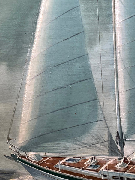 British Seascape Oil Painting Racing Sailing Yacht By John Wright - Cheshire Antiques Consultant