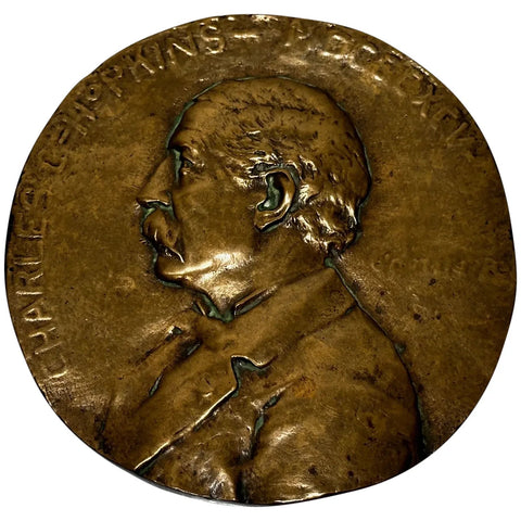 British Victorian Gilt Bronze Circular Plaque of Charles Hopkins C1895 - Cheshire Antiques Consultant