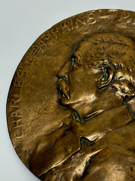 British Victorian Gilt Bronze Circular Plaque of Charles Hopkins C1895 - Cheshire Antiques Consultant