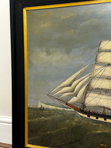 British Victorian Oil Painting Marine Clipper Ship Crusader Off Isle Of Wight - Cheshire Antiques Consultant
