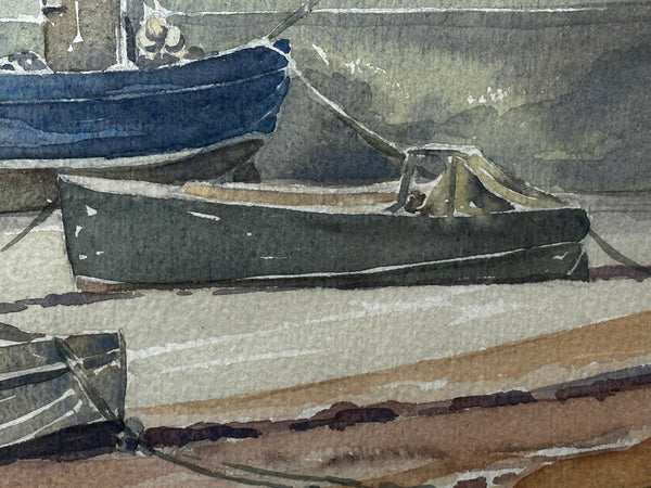British Watercolour Marine Fishing Boats Low Tide Bridlington - Cheshire Antiques Consultant