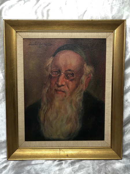 Oil Painting Portrait Jewish Israeli Rabbi" Signed Anschul