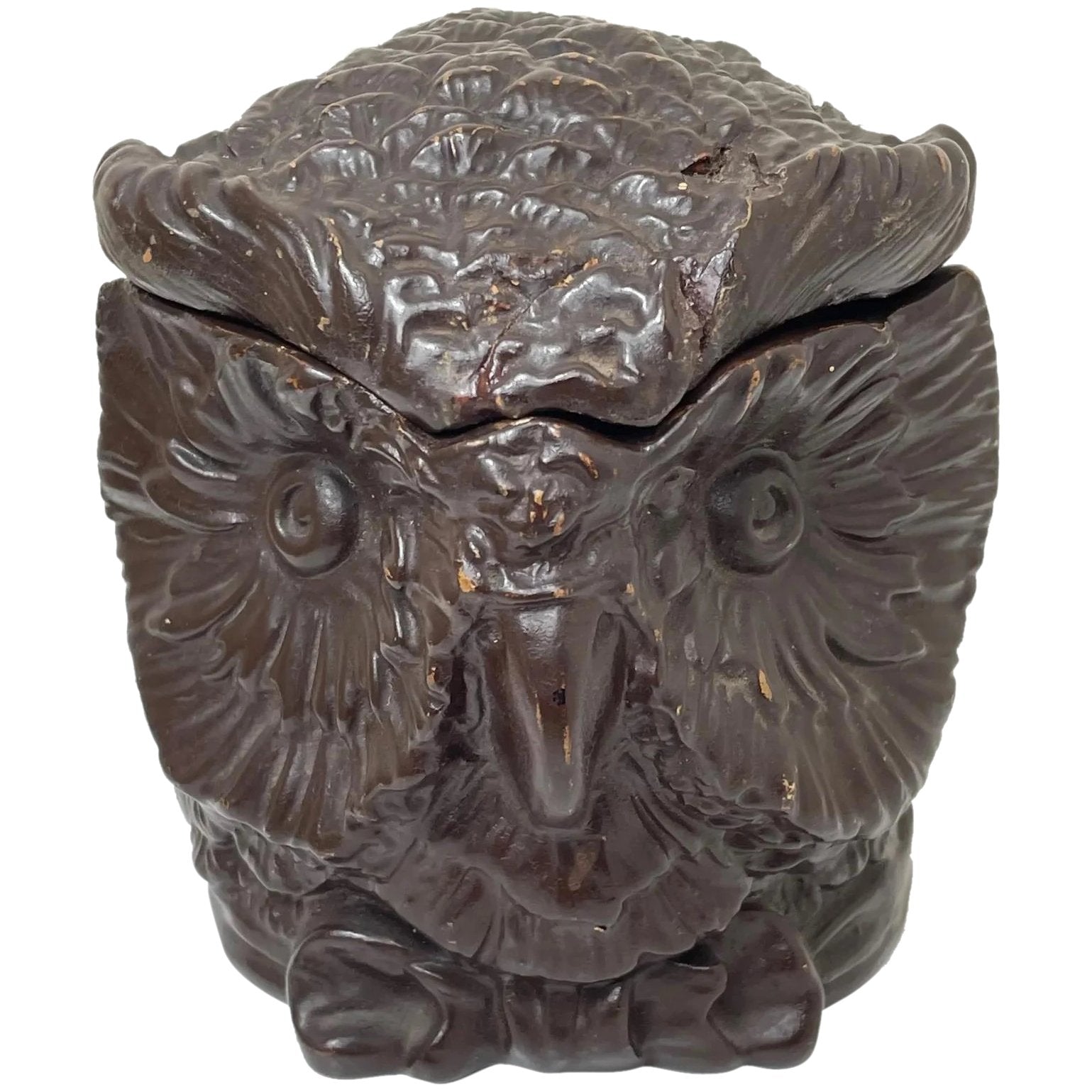 Charming Antique Black Forest Eichwald Earthenware Owl Tobacco Jar - Cheshire Antiques Consultant
