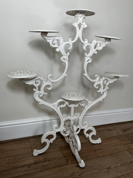 Charming English Victorian Garden Cast Iron White 6 Branch Plant Stand - Cheshire Antiques Consultant