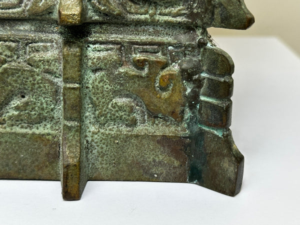 Chinese Bronze Lamp Base Archaic Shang Dynasty Fenglei Design Sculpture - Cheshire Antiques Consultant