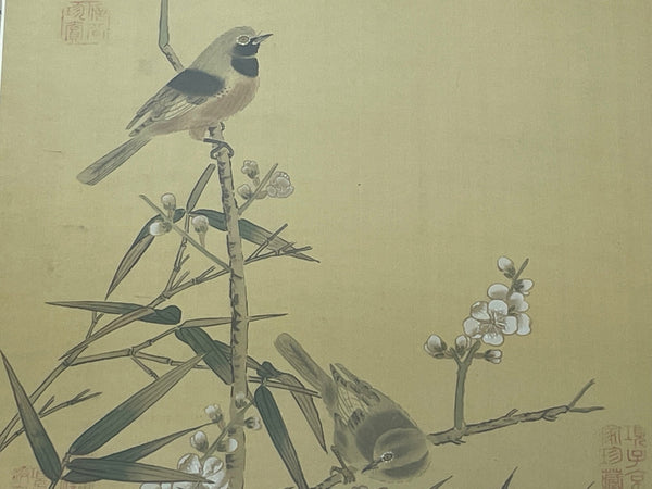 Chinese Painting Wild Birds Plum Blossom Eyes After Zhao Ji (趙佶, 1082–1135) - Cheshire Antiques Consultant