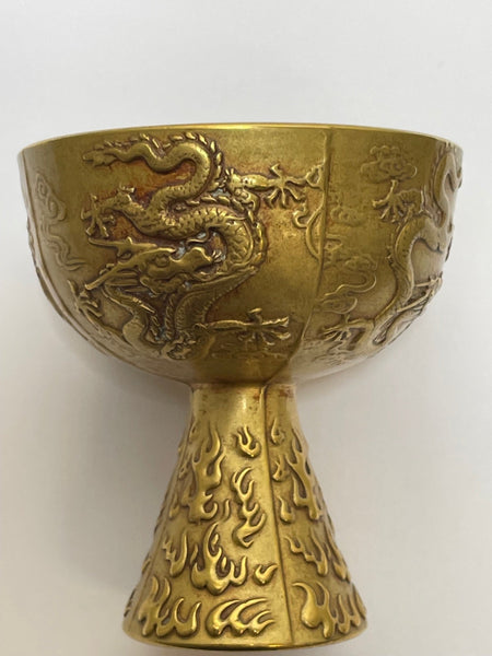 Chinese Qing Dynasty Gilded Bronze Drinking Vessel Dragon Goblet - Cheshire Antiques Consultant