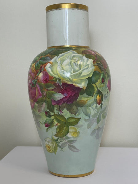 Collectible 19th Century Cauldon Porcelain Rose Flower Vase Signed S Pope - Cheshire Antiques Consultant