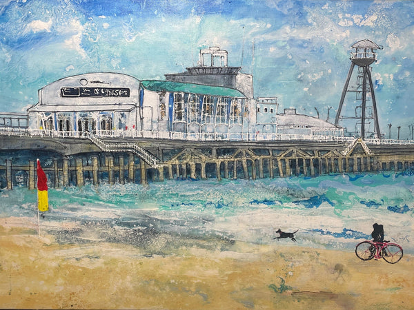 Contemporary Oil Painting Beach Seaside "Bournemouth Pier" Signed Katharine Dove - Cheshire Antiques Consultant