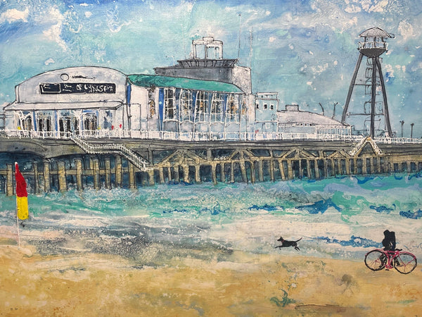 Contemporary Oil Painting Beach Seaside "Bournemouth Pier" Signed Katharine Dove - Cheshire Antiques Consultant