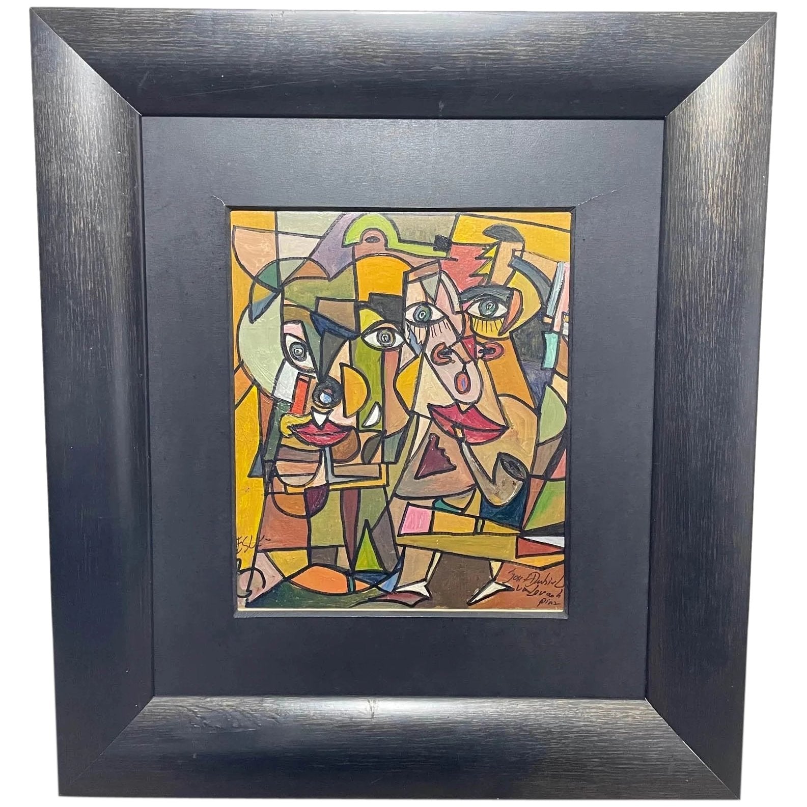 Contemporary Oil Painting Cubism "Composition Of Figures" Picasso Influence - Cheshire Antiques Consultant
