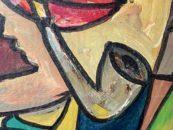 Contemporary Oil Painting Cubism "Composition Of Figures" Picasso Influence - Cheshire Antiques Consultant