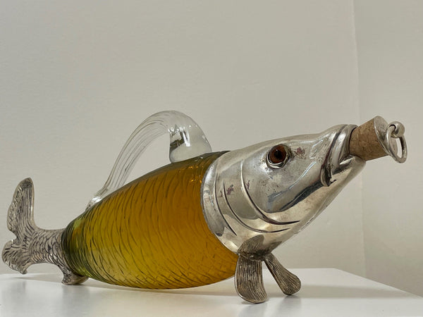 Decorative Victorian Style Silver Plate Amber Glass Fish Decanter - Cheshire Antiques Consultant