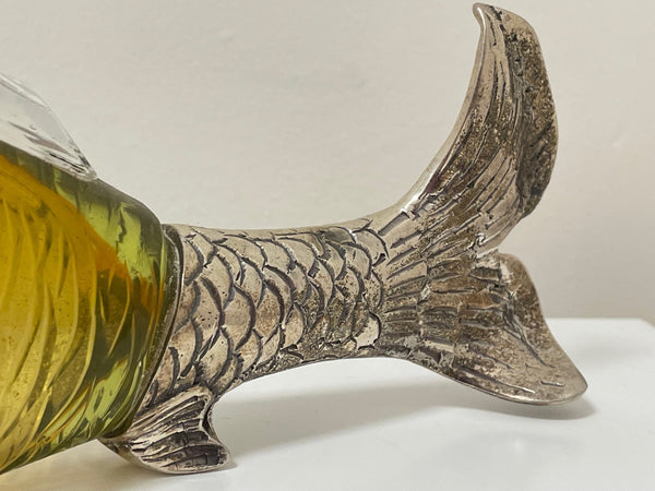 Decorative Victorian Style Silver Plate Amber Glass Fish Decanter - Cheshire Antiques Consultant