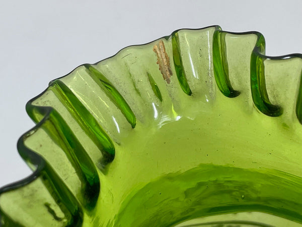 Decorative Vintage Green Crimped Glass Floral Gilt Jug Vase - Cheshire Antiques Consultant