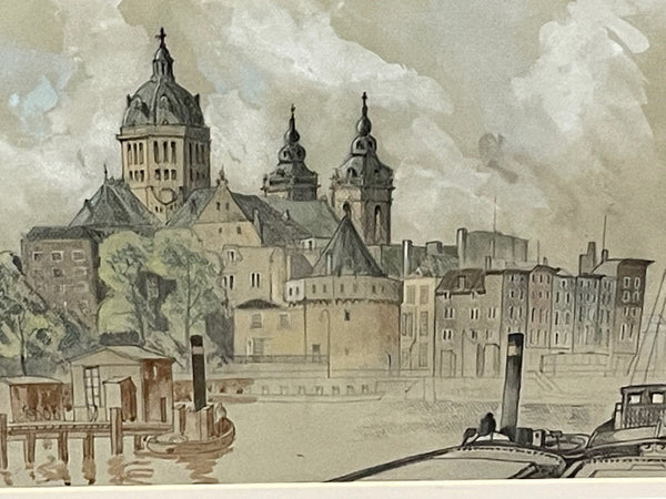 Dutch Pen & Ink Drawing Amsterdam Cathedral From Port - Cheshire Antiques Consultant