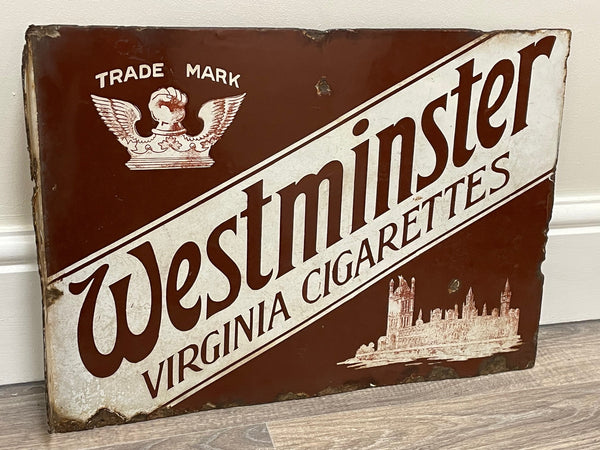 Early 20th Century Double Sided Enamel Westminster Virginia Cigarettes Wall Sign - Cheshire Antiques Consultant