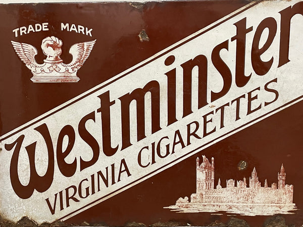 Early 20th Century Double Sided Enamel Westminster Virginia Cigarettes Wall Sign - Cheshire Antiques Consultant