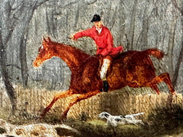 Early Victorian Oil Painting Bay Hunter Horse Pursued By Huntsman Rider - Cheshire Antiques Consultant