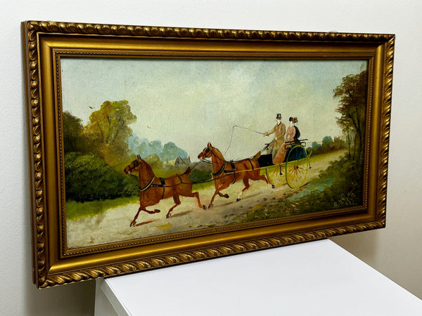 Edwardian Oil Painting Horses Coachman Signed Philip H Rideout - Cheshire Antiques Consultant