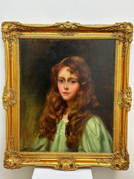 Edwardian Oil Painting Portrait Young Lady Ginger Hair By John William Schofield - Cheshire Antiques Consultant