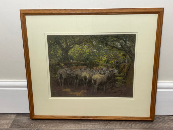 Edwardian Pastel Painting "The Sheepfold" By John Robert Keitley Duff RI RA RSE - Cheshire Antiques Consultant