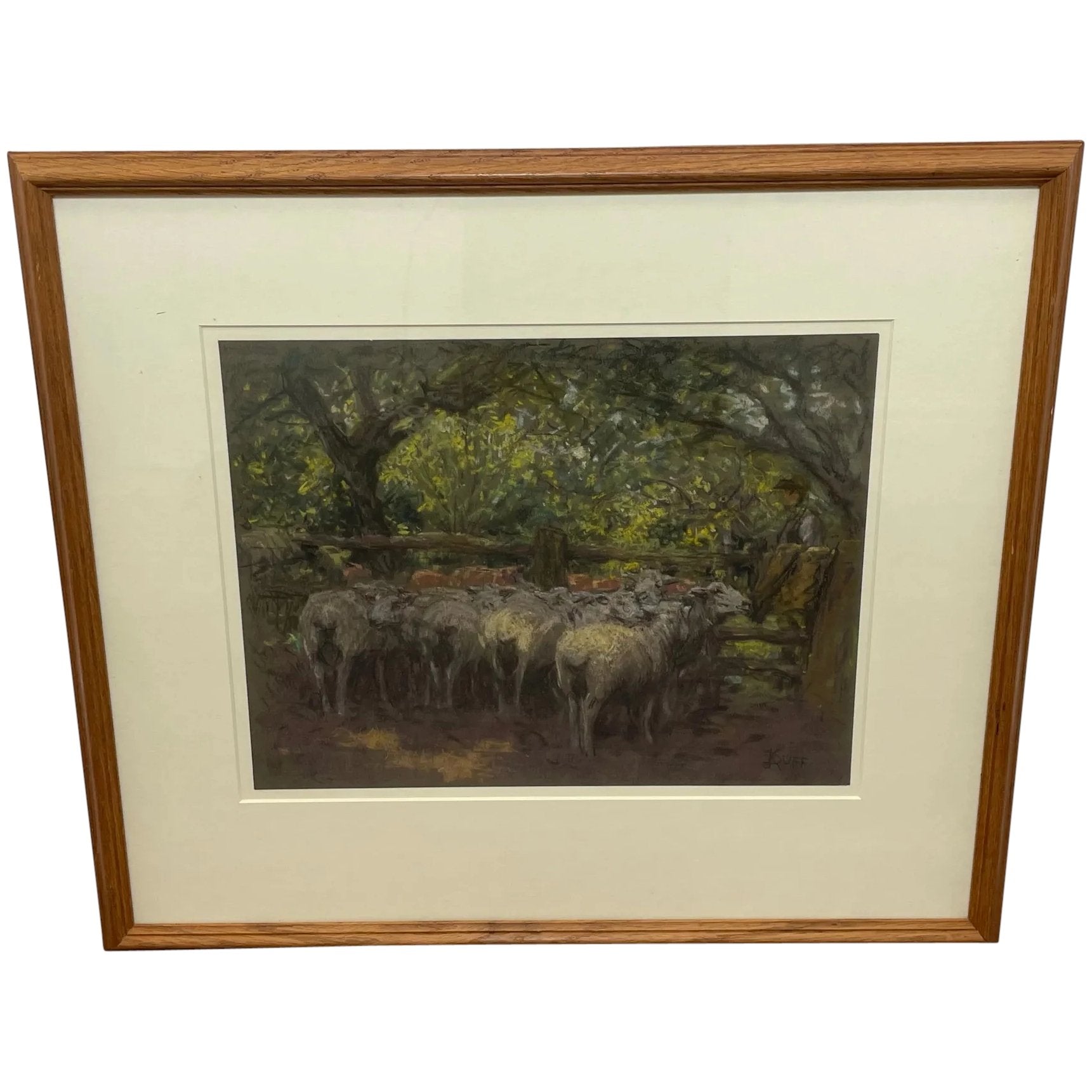 Edwardian Pastel Painting "The Sheepfold" By John Robert Keitley Duff RI RA RSE - Cheshire Antiques Consultant