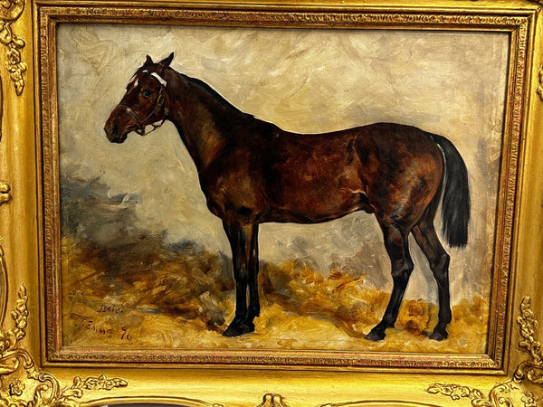 English 19th Century Equine Oil Painting Bay Hunter Horse Isriel C1876 By J Emms - Cheshire Antiques Consultant