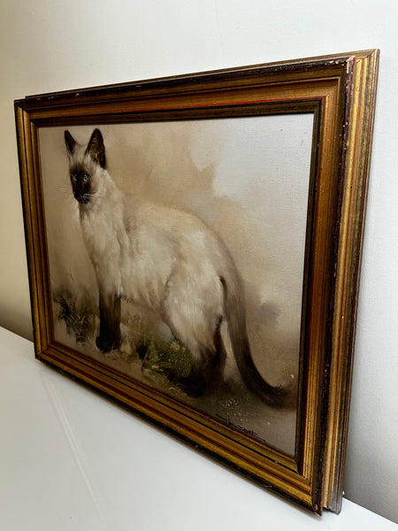 English Oil Painting Portrait Siamese Cat C1920 - Cheshire Antiques Consultant