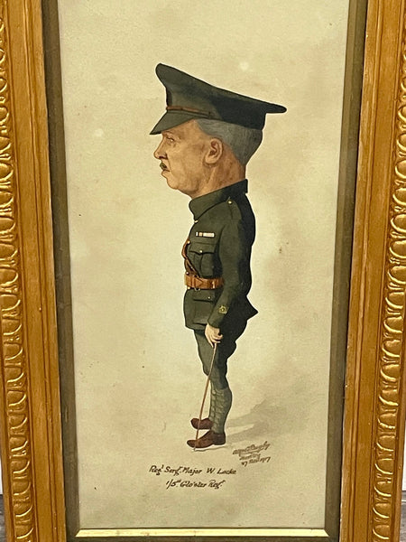 English School WW1 Military Portrait Sergeant Major Watercolour - Cheshire Antiques Consultant