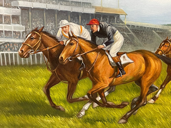 English Sporting Oil Painting Epsom Derby Horse Racing - Cheshire Antiques Consultant