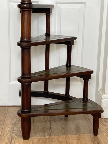 English Tall Victorian Style Mahogany Library Spiral Curved Step Ladder Stand - Cheshire Antiques Consultant