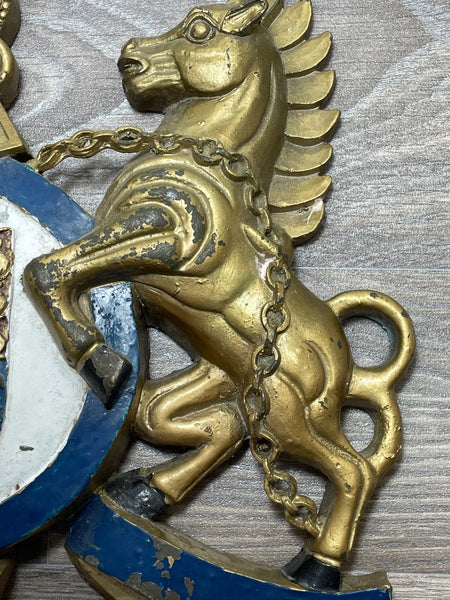 Equine Horses Gilt Bronze Plaque Coat Of Arms The Stables Since 1854 - Cheshire Antiques Consultant