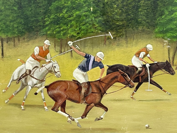 Equine Sport Of Kings Oil Painting Horse & Riders Polo Match - Cheshire Antiques Consultant