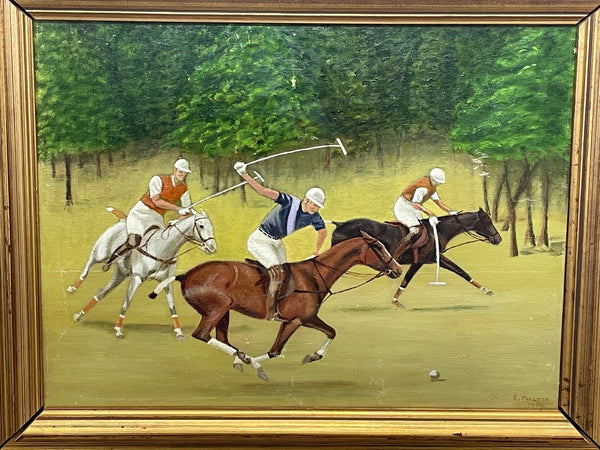 Equine Sport Of Kings Oil Painting Horse & Riders Polo Match - Cheshire Antiques Consultant