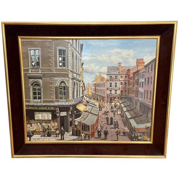 Figurative Oil Painting Manchester "The Street Traders" By Patrick Burke - Cheshire Antiques Consultant