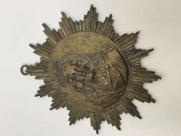 French 19th Century Brass Religious Jesus Sunburst Wall Icon - Cheshire Antiques Consultant