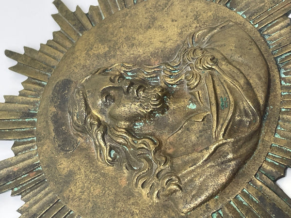 French 19th Century Brass Religious Jesus Sunburst Wall Icon - Cheshire Antiques Consultant