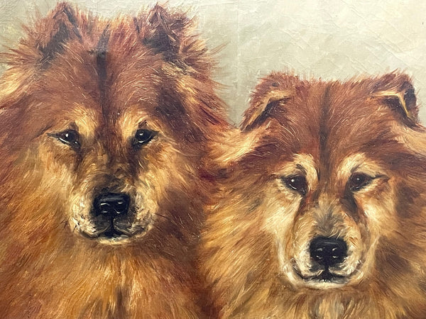 French 19th Century Oil Painting Chow Chow Dogs Ting & Ching - Cheshire Antiques Consultant